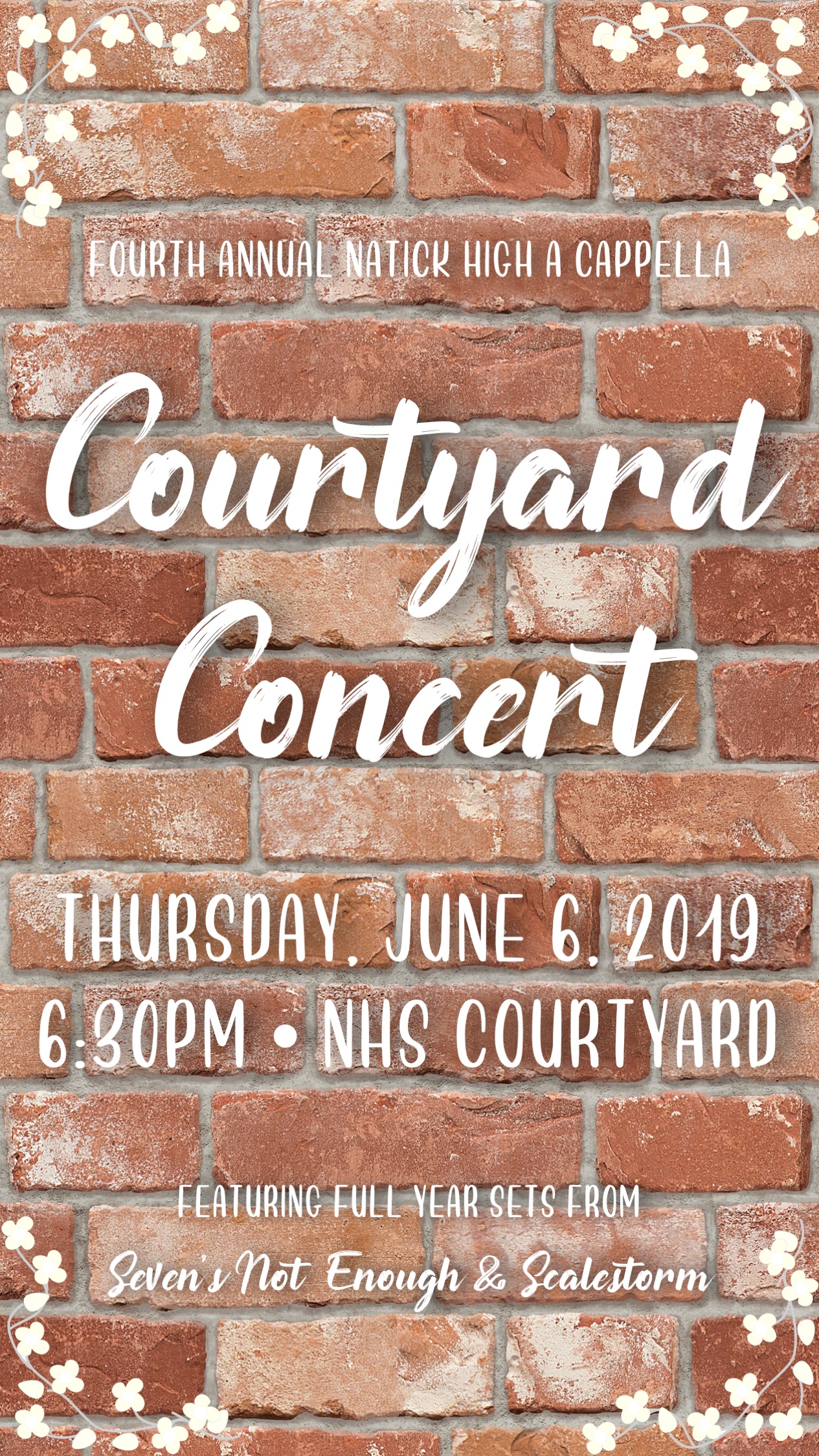 Courtyard Concert
June 6, 2019
Natick High School Courtyard
6:30pm